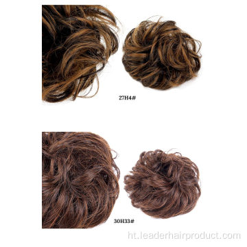 10 Koulè Curly Hairpiece Cheve Sentetik Padding Chignons